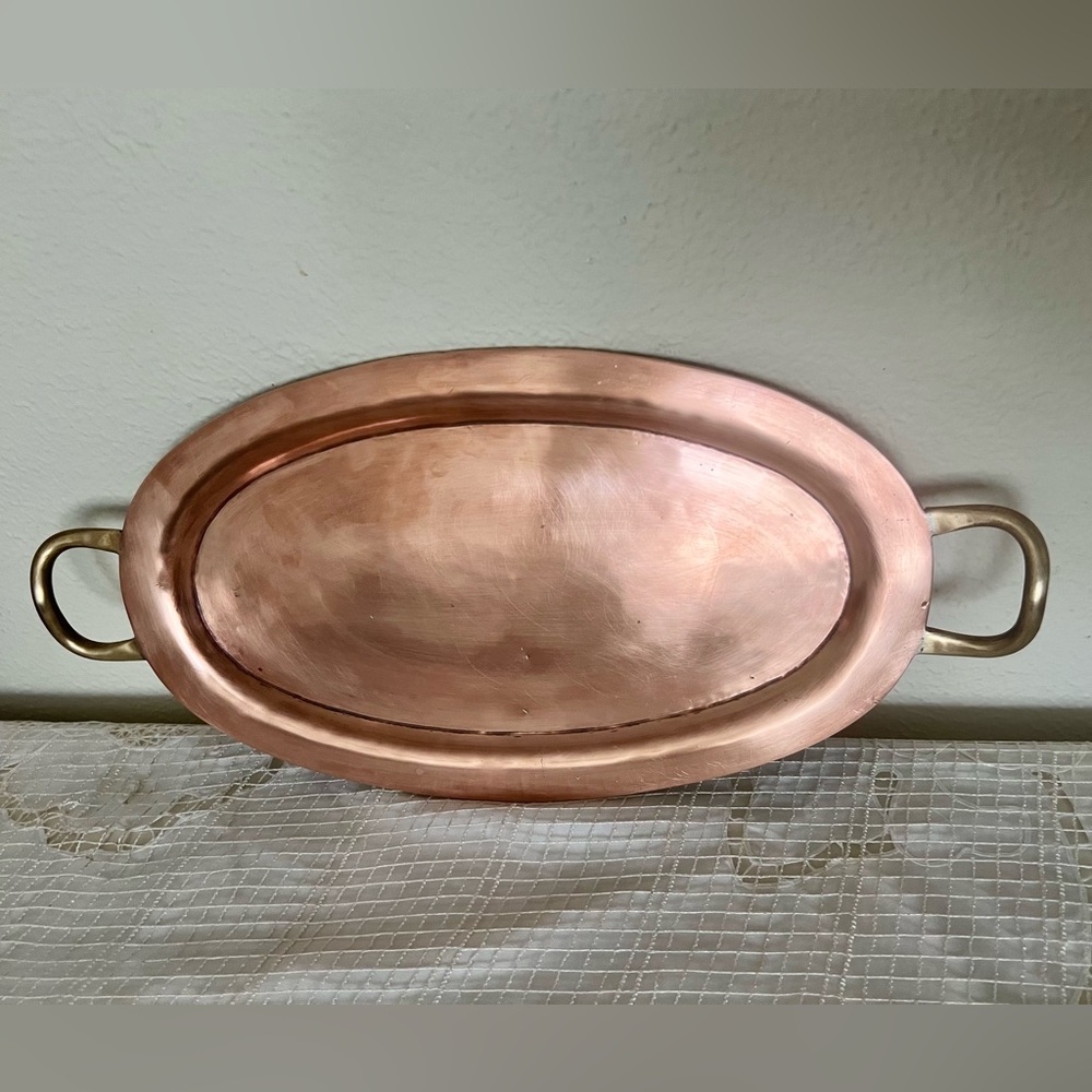 Vintage Brass Serving Tray – Made in Mexico (38 x 22.5 cm, 1062g)
